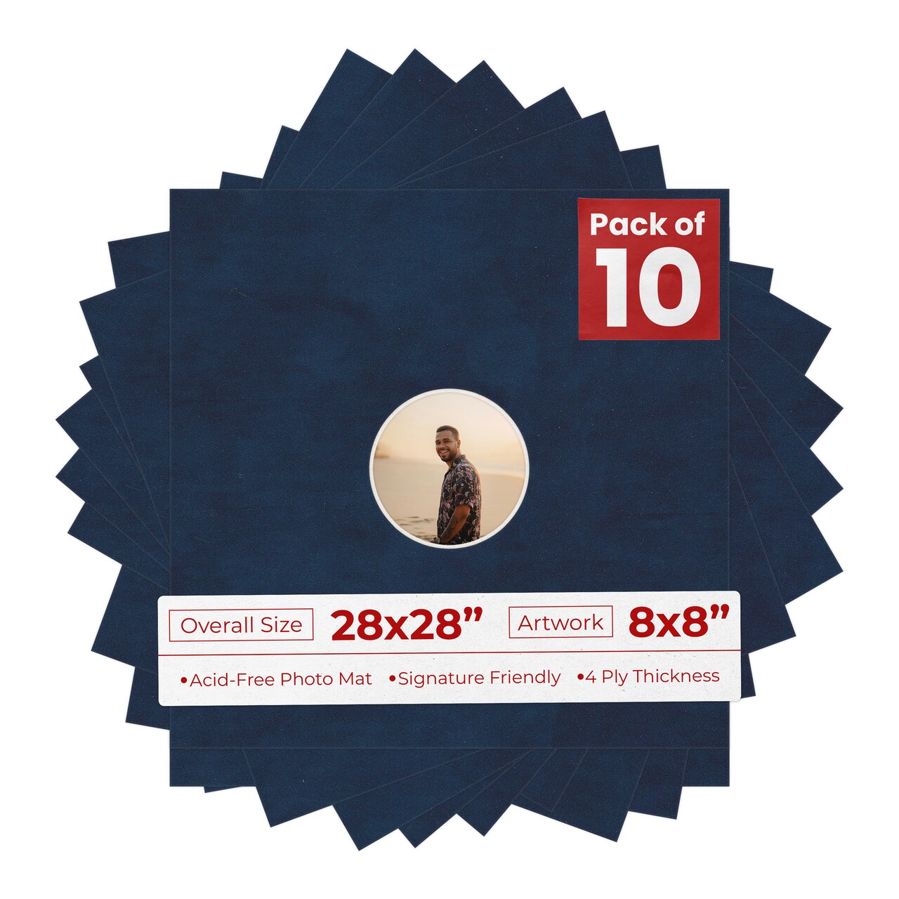 Navy Suede Mat Board for 28x28 Frames - Circle Opening for 8x8 Photos